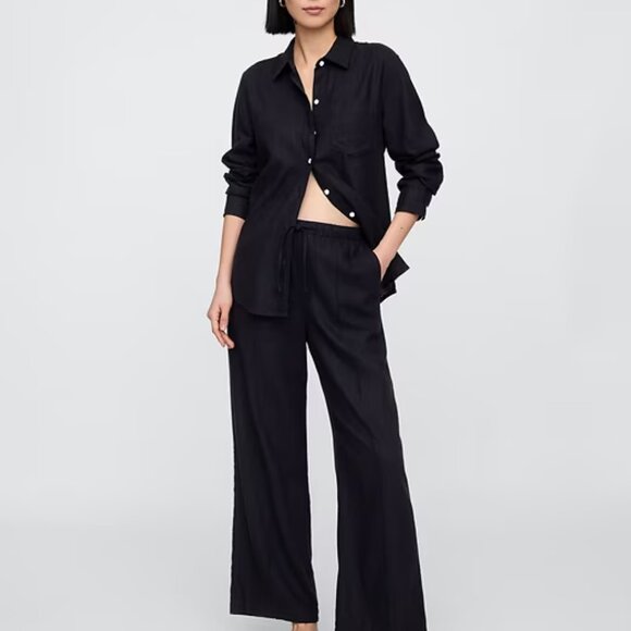 GAP Pants - NWT GAP Black Pull On Mid Rise Wide Leg Linen Pants Lightweight